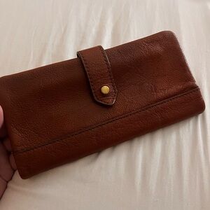 Brown Leather Wallet with Gold Button